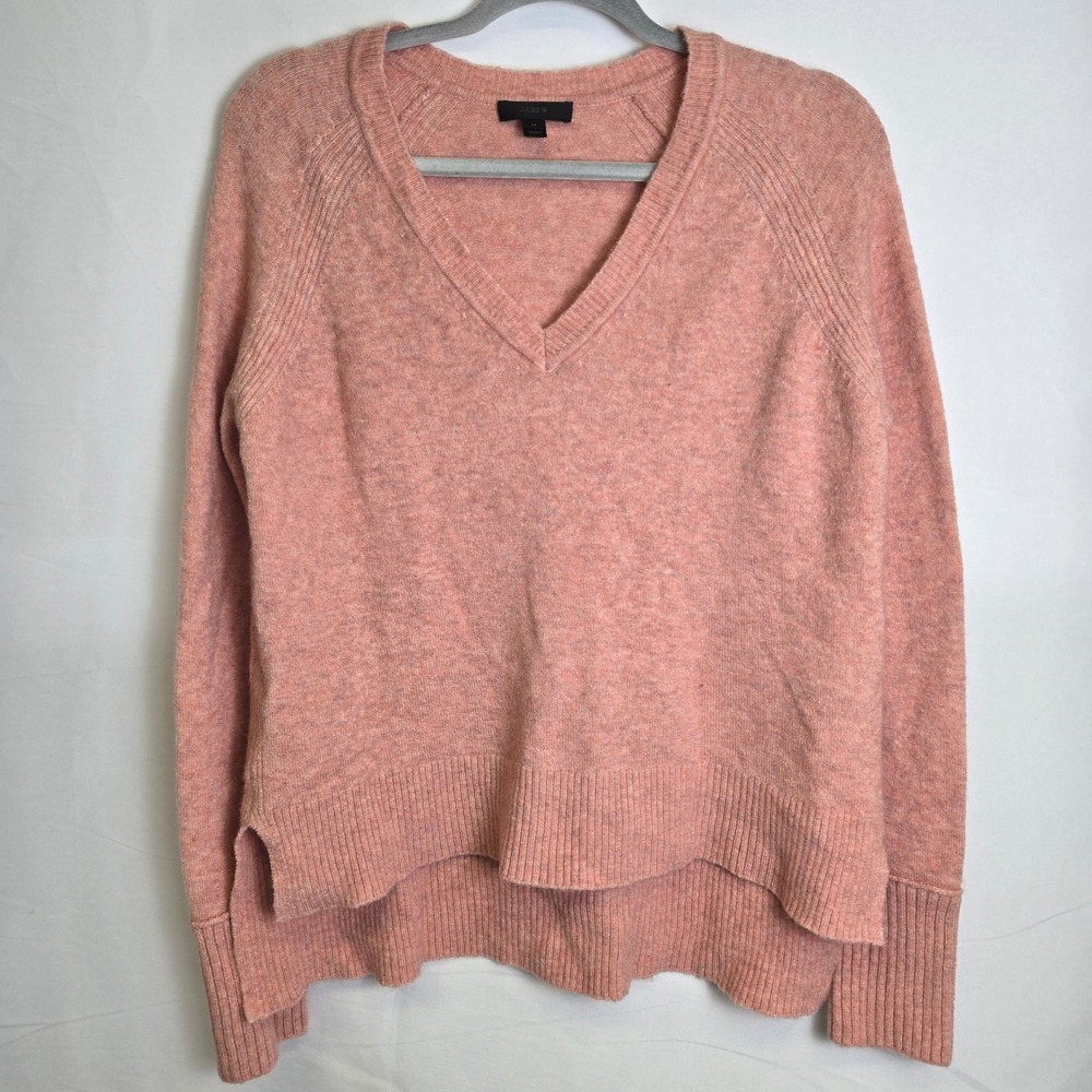 J. Crew V-neck Sweater In Yarn, High Low, Pink, Merino Wool Alpaca, M, H3911